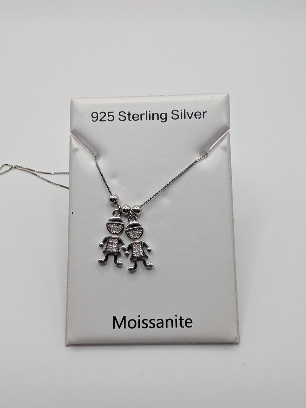 925 Sterling Silver Moissanite Boy & Girl Pendant Necklace Rhodium Plated